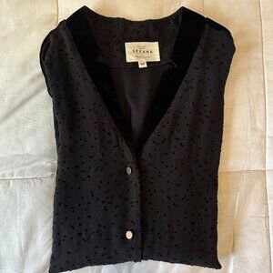 Sezane polka dot blouse with velvet accents, size 36/small
